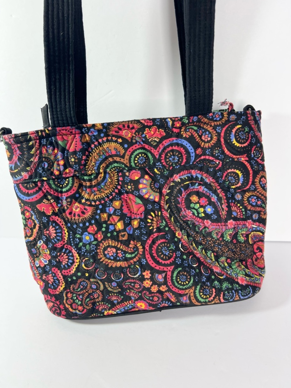 Donna Sharp quilted purse handbag Black paisley colorful midsize bag - Picture 3 of 8